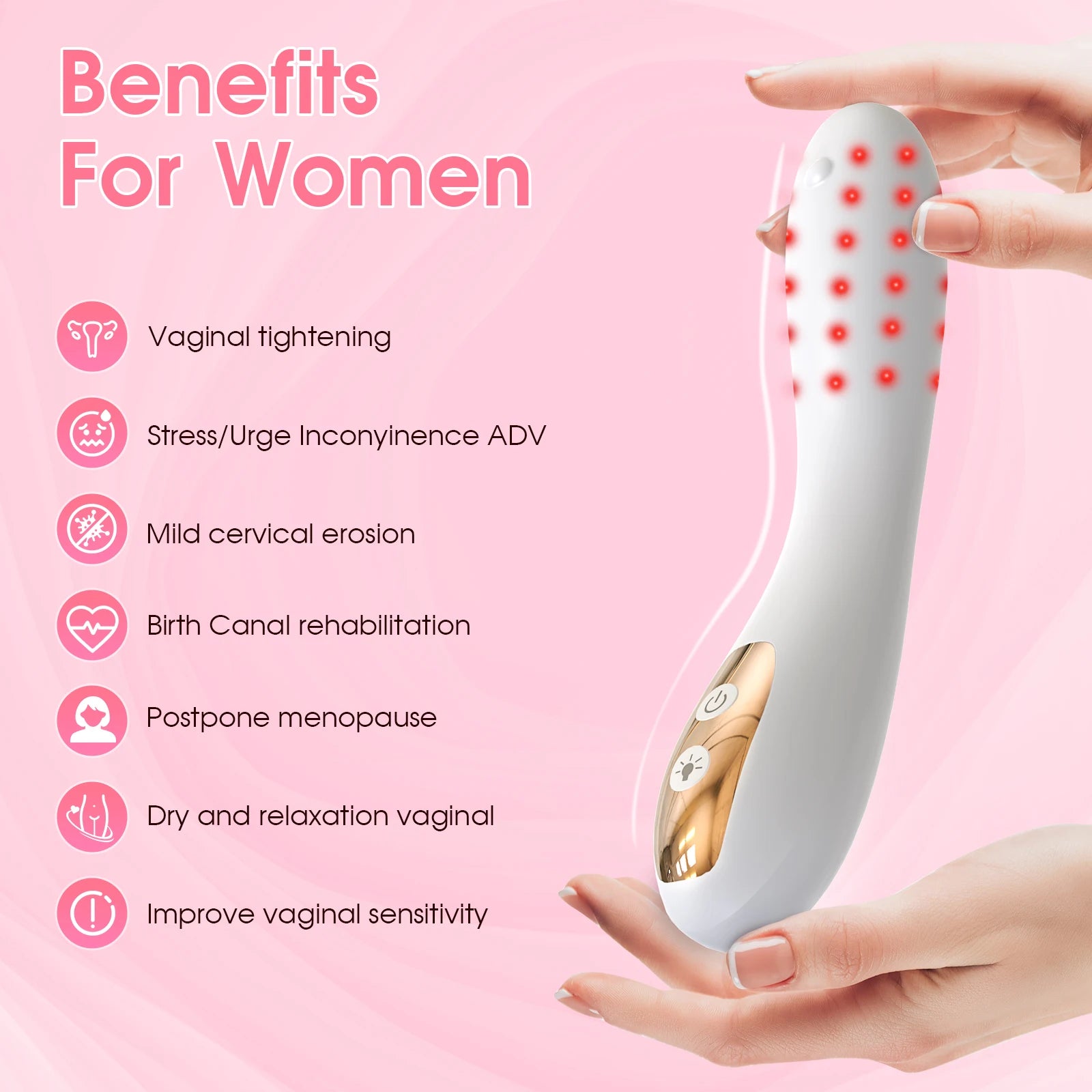 Female Red Light Therapy Device with Heating 36Pcs*360Nm Vaginal Tightening Laser Therapy Device IPX5 Waterproo Vagina Clean